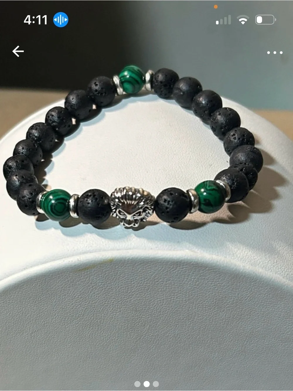 Men's Green & Black Lion Head Beaded Bracelet